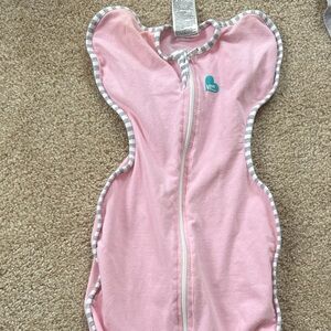 Love to dream Pink Swaddle with Gray Stripe Trim